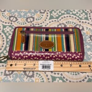 Fossil Multicolor Striped Zip Around Wallet